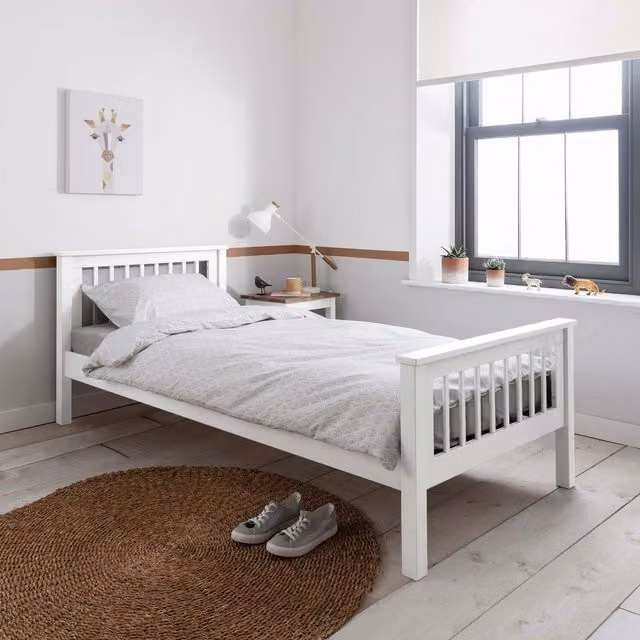 Noa and Nani Minimalist Solid Pine Single Bed Frame in White or Grey