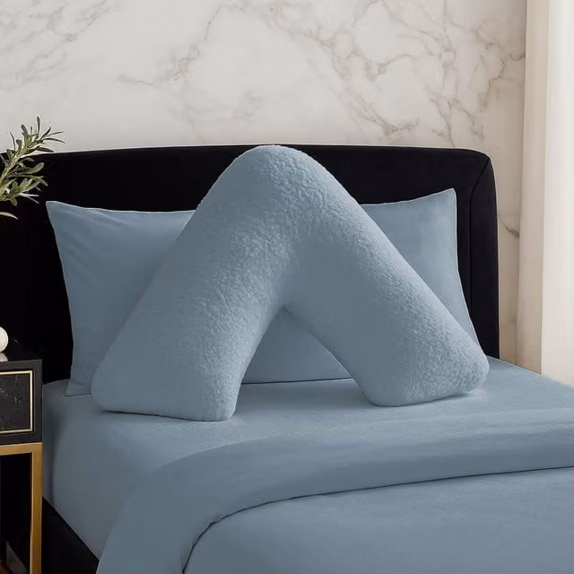 Home Sweet Home UK Teddy Fleece V Shaped Pillowcase in Blue
