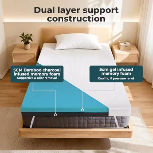Lavio Double Cooling Gel Memory Foam Mattress Topper with Washable Non-Slip Cover in White – 6