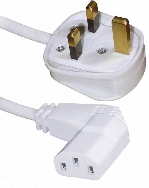 ShaniTech Right Angle IEC C13 Mains Cable in White, 0.5m