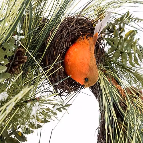 HOMESCAPES Artificial Christmas Wreath with Robins Nests, Green, W/D/H: 43 x 15 x 15 cm – 2