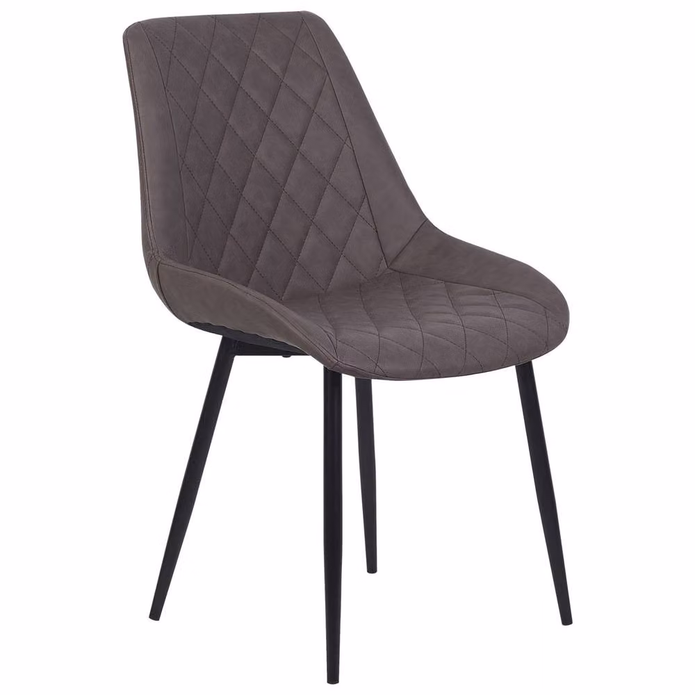 Wyld and Coco Set of 2 Quilted Faux Leather Dining Chairs in Dark Brown with Powder Coated Metal Legs – 3
