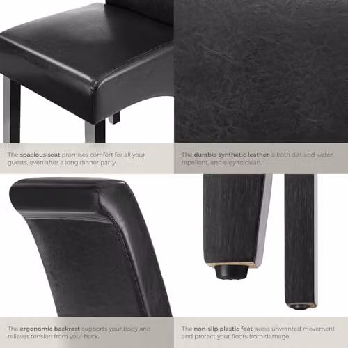 tectake Set of 4 Modern Dining Chairs with Black Synthetic Leather and Lacquered Wood Legs – 7