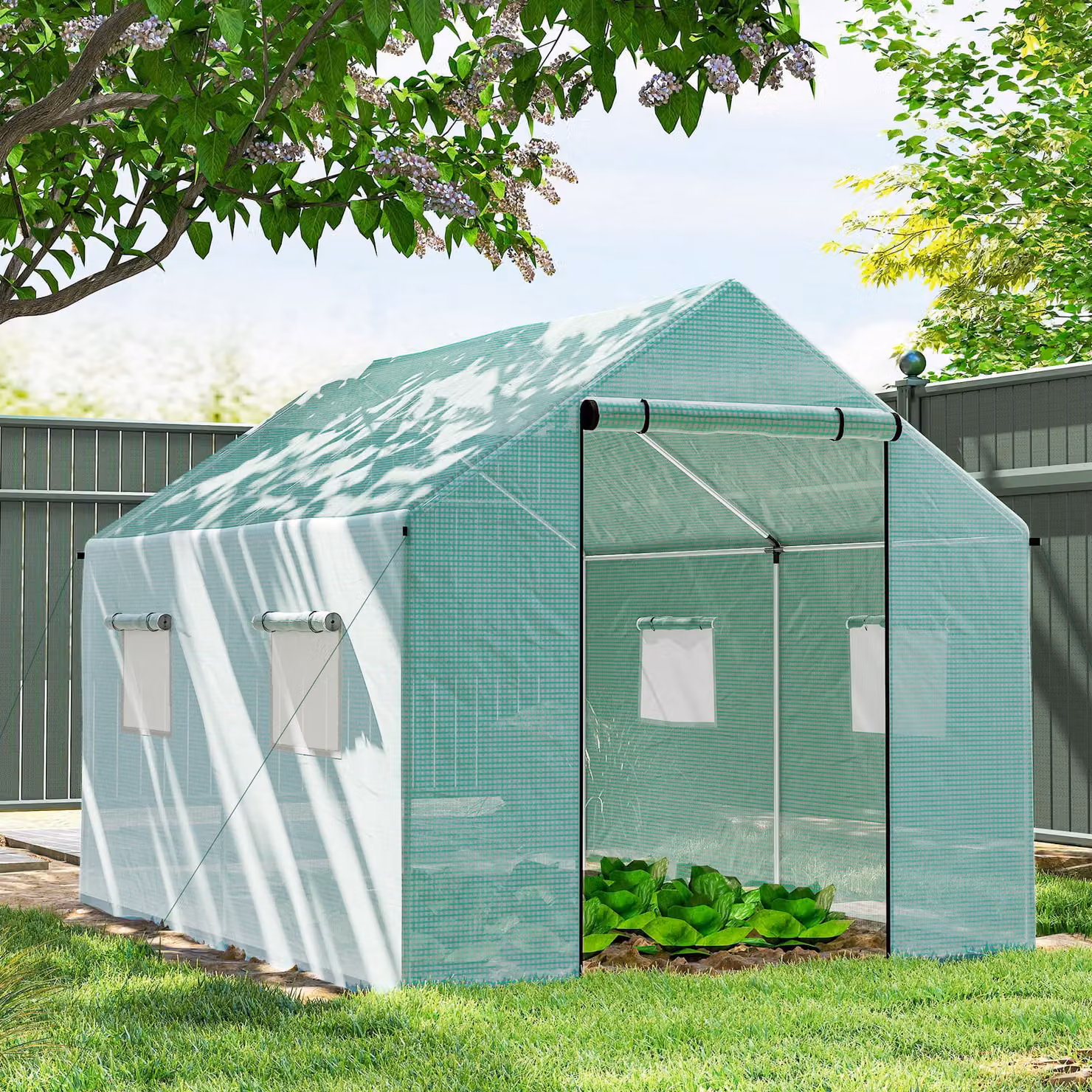 Outsunny Green Polyethylene Walk-in Polytunnel Greenhouse with Galvanised Steel Frame, W: 200 cm, D: 300 cm, H: 200 cm – 2