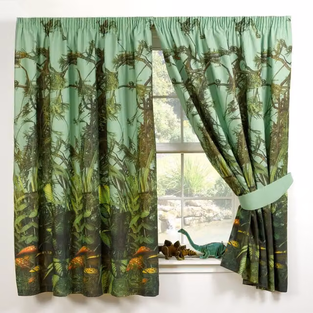 Rapport Home T Rex Polycotton Eyelet Curtains, Multicolour Floral Animal Print Pair