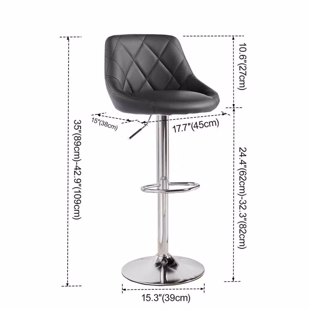 VOGREX Set of 2 Black Mid Back Gas Lift Swivel Bar Stools with Oval Synthetic Leather Seats – 2