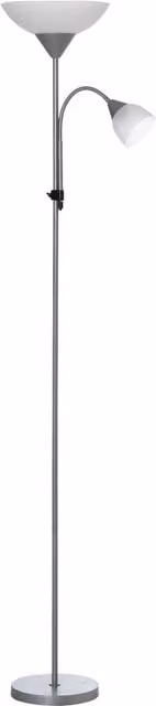 HOMCOM Modern Floor Reading Lamp with 2 Adjustable Heads and Silver Metal Base, Height: 179.5 cm