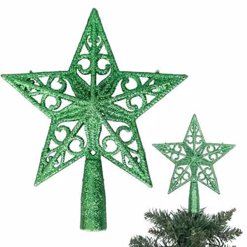 Shatchi Green Glitter Star Christmas Tree Topper, 14.5 cm – 1