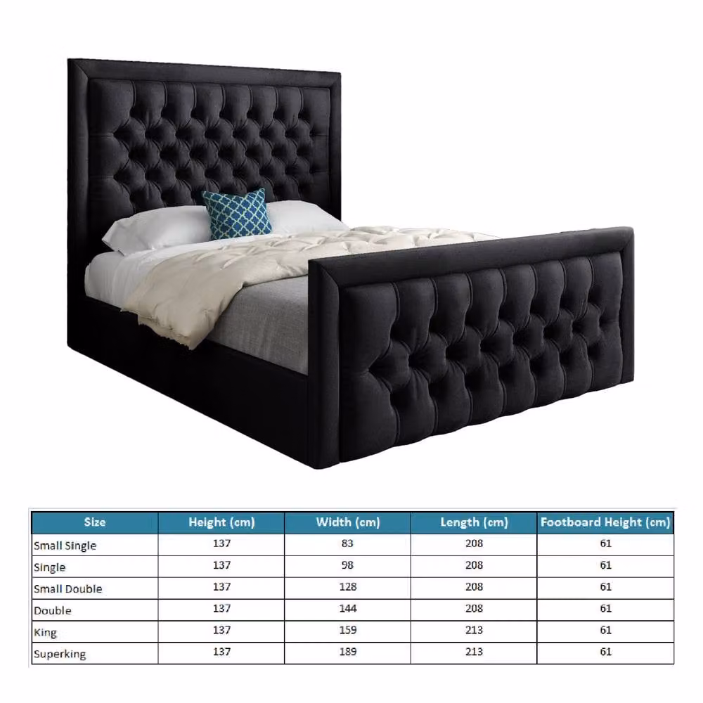 Casani Sidford Upholstered Black Velvet Designer Bed Frame W/D/H: 137.0 x 120 x 83.0 cm – 6