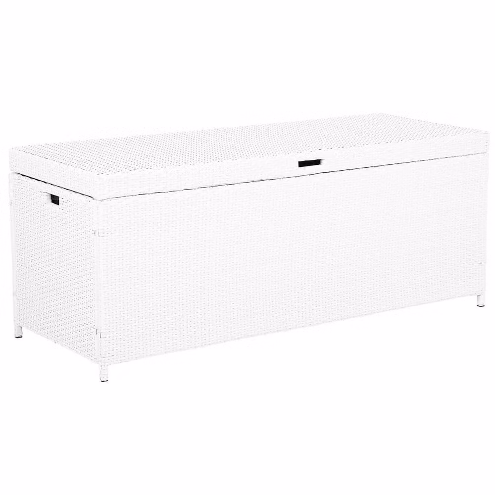 Wyld and Coco White Faux Rattan Outdoor Storage Box W: 158 cm, D: 63 cm, H: 66 cm – 3