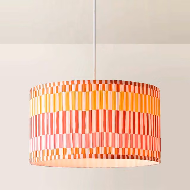 ValueLights Rae Large Striped Pleated Drum Ceiling Lamp Shade, Multicolour (Red, Orange, Gold), Diameter: 45 cm