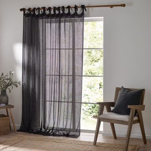 Make It A Home Nimbus Sheer Tie Top Curtain Panel in Black, Width: 290 cm