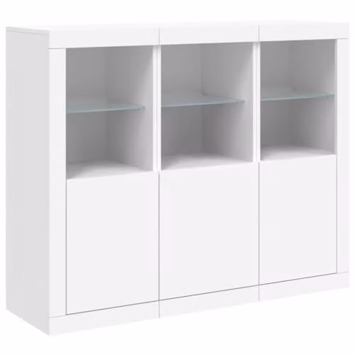 vidaXL Set of 3 Modern White Sideboards with Integrated LED Lighting and Glass Details