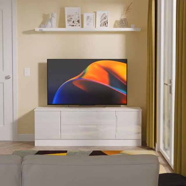 2 U Lucca Superwide TV Unit with 2 Doors and 2 Drawers in White Glossy Finish