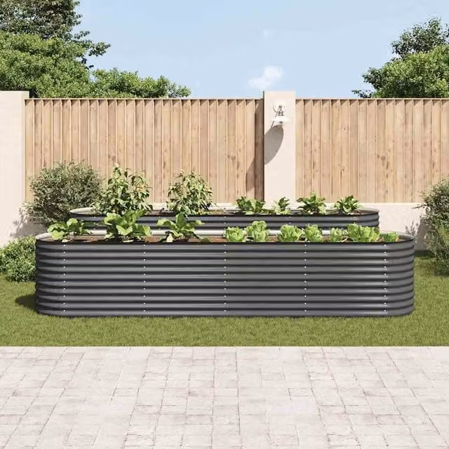 Berkfield Home Garden Galvanised Steel Raised Bed, Grey, W: 400 cm, D: 80 cm, H: 81 cm – 1