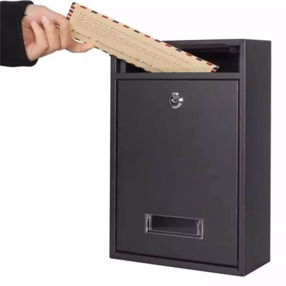 Nordara Black Steel Lockable Wall Mounted Outdoor Letterbox W/D/H: 32 x 32 x 9 cm – 3