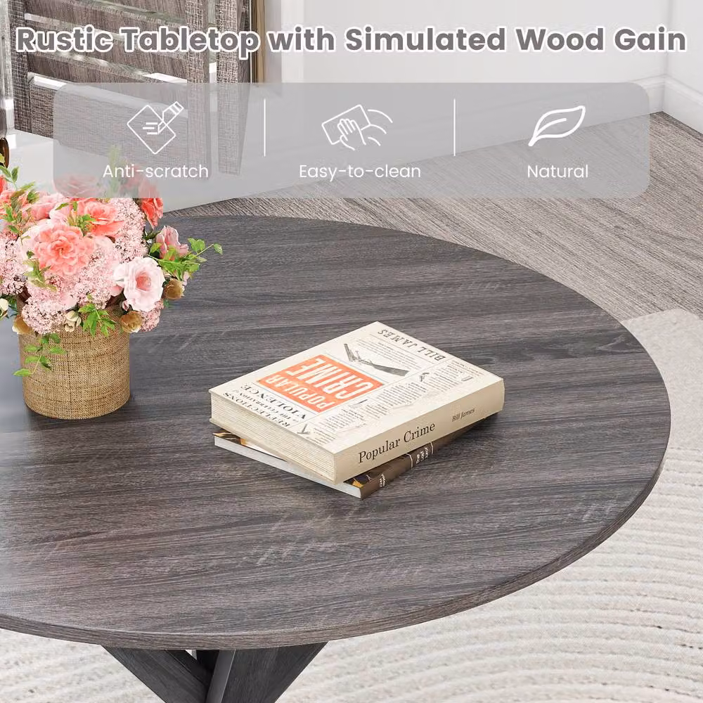 Gymax Round Rubberwood Dining Table in Black with Intersecting Base for 2-4 People – 3