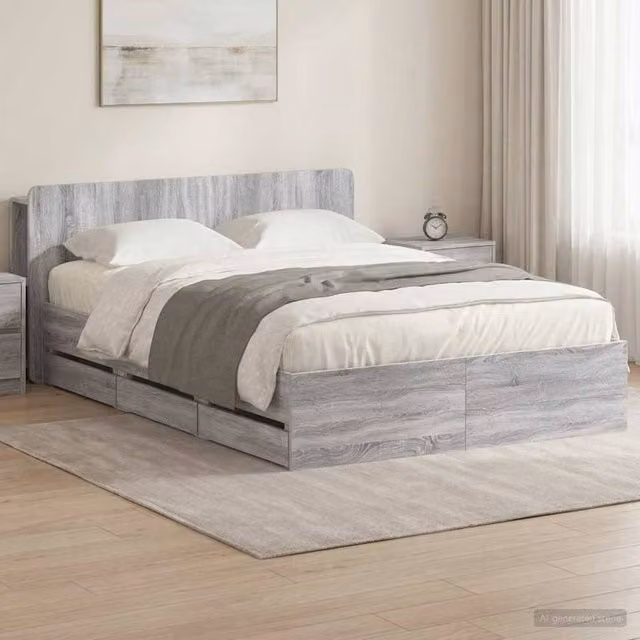 Berkfield Home Modern Bed Frame with Storage Drawers in Grey Sonoma, Engineered Wood, W/D/H: 160 x 200 cm – 1