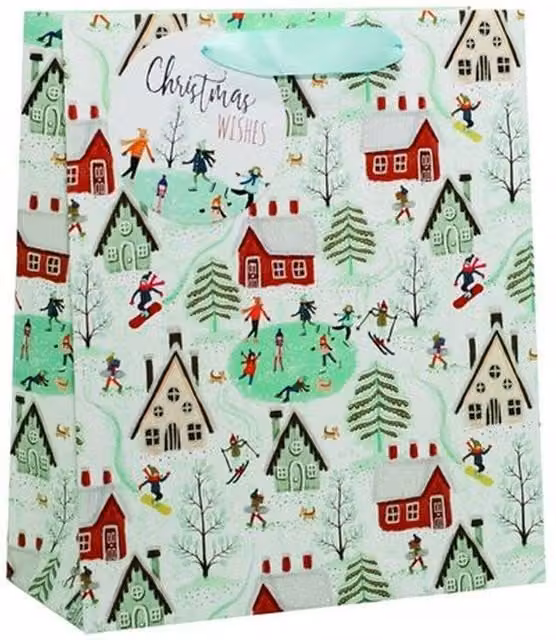 Kingsbury Gifts Alpine Christmas Paper Gift Bags in Red, Beige and Multicolour, Medium