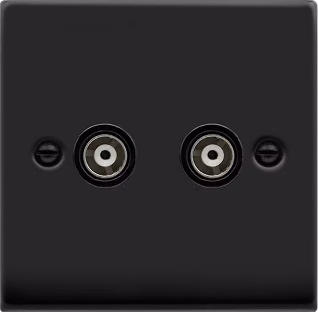 SE HOME Modern Flush Black Twin Isolated Coaxial Socket with Plastic Plate