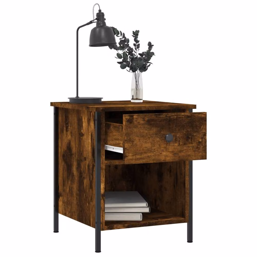 Berkfield Home Durable Bedside Cabinet in Smoked Oak Brown, W/D/H: 40 x 42 x 50 cm – 4