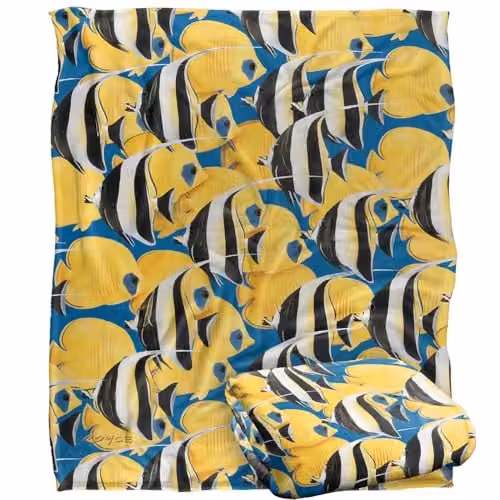 JQ Licensing Royce Mcclure Tropical Fish Rush Hour Silky Touch Super Soft Fleece Throw Blanket in White, W/D/H: 152 x 127 cm