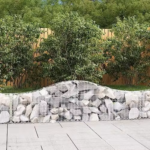 vidaXL Arched Gabion Baskets, 11 Piece Set, Silver Galvanised Steel, W: 200 cm, D: 30 cm, H: 40/60 cm – 2
