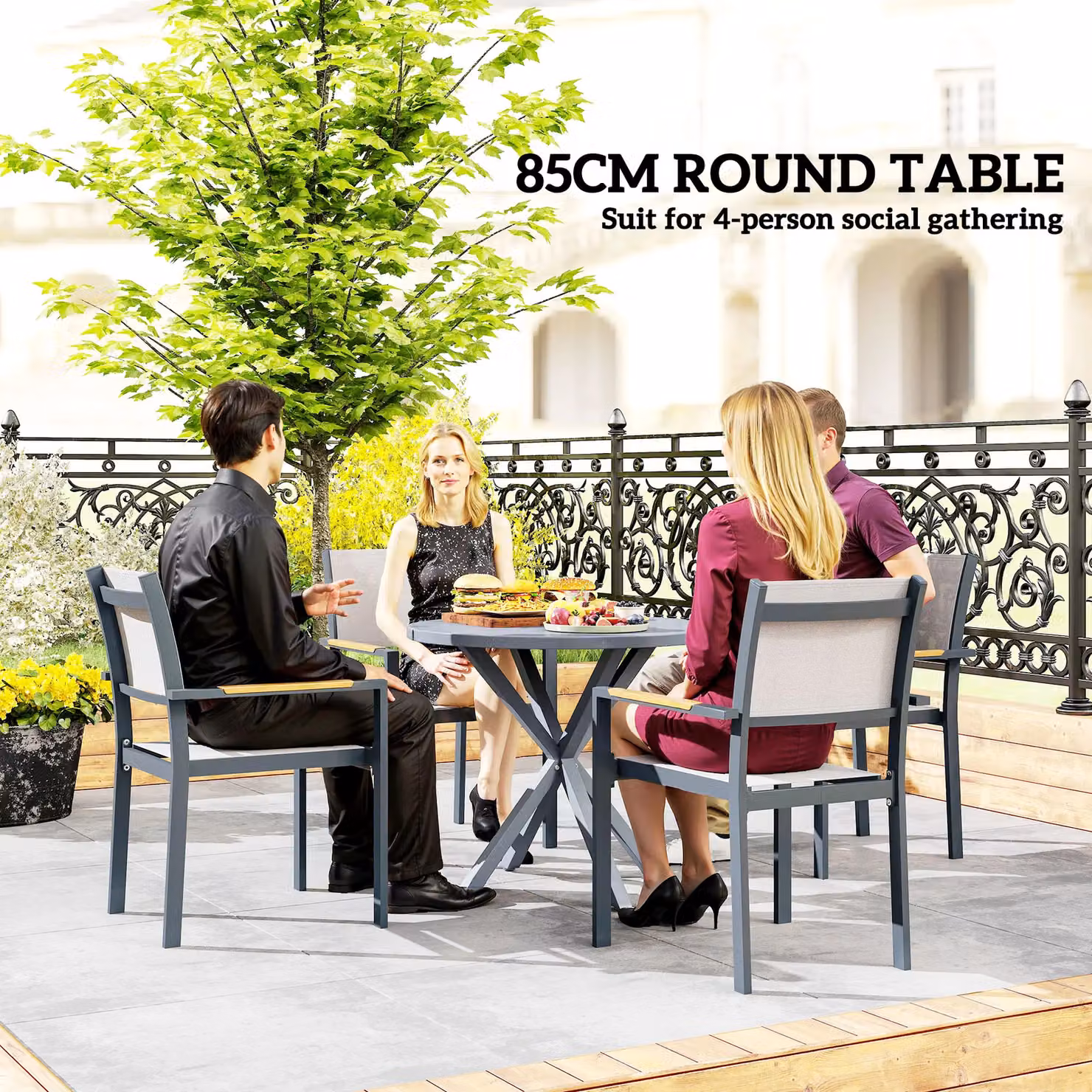 Outsunny Round Garden Table with Metal Frame in Grey – 3