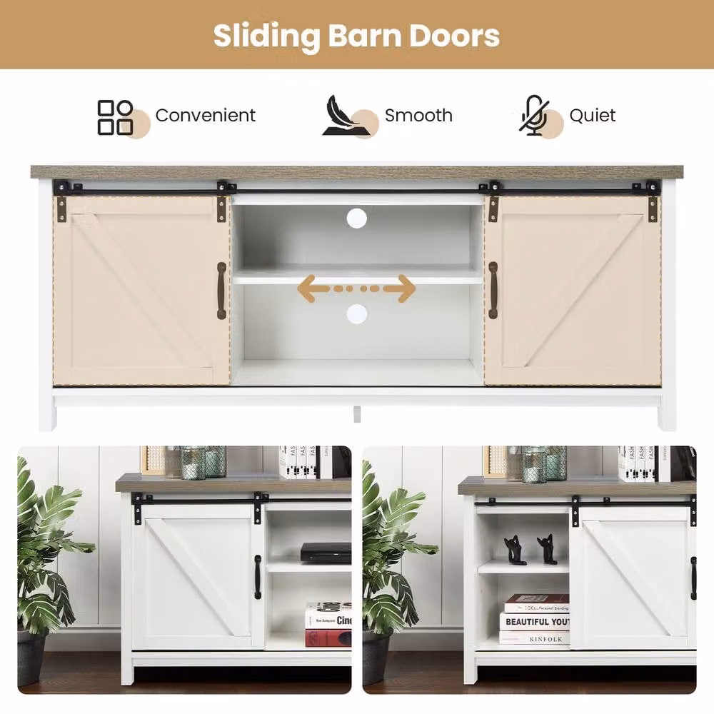 Costway Modern White Wooden TV Cabinet and Media Storage Organiser Stand for 60-Inch TVs – 3
