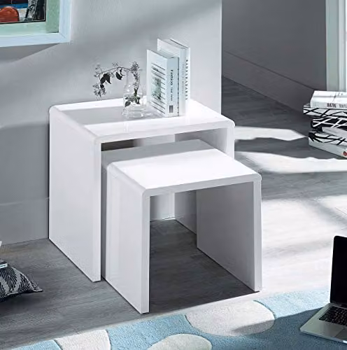 Julian Bowen Manhattan White High Gloss Nest of 2 Tables – 2