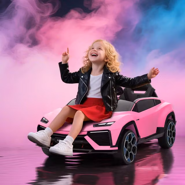 AIYAPLAY Licensed Lamborghini 12V Electric Ride On Car for Kids in Pink