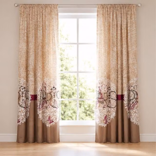Smart Living Oooh La La Curtains Pair with Tie Backs, Eiffel Tower Print in Beige, Width: 167 cm, Drop: 183 cm