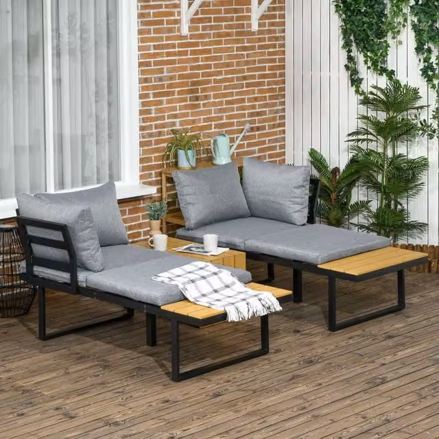 Outsunny 3-Piece Modern Cushioned Patio Furniture Set in Grey