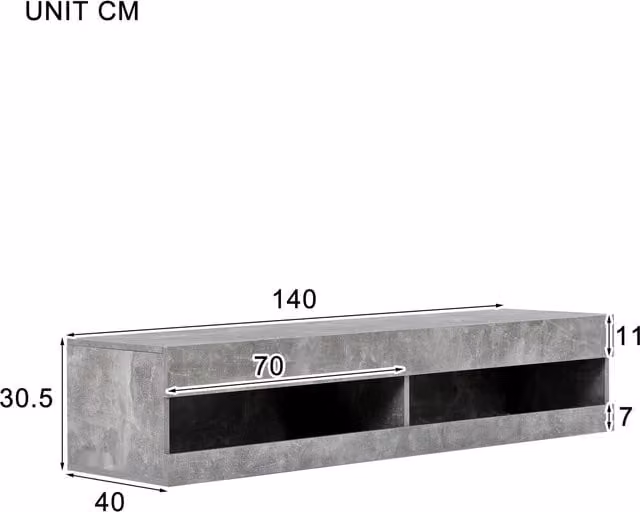 Home Touch Interior Floating TV Stand Media Console with LED Lights, Grey and White, W: 140.0 cm, D: 40.0 cm, H: 30.5 cm