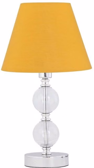 First Choice Lighting Chrome Two Ball Table Lamp with Yellow Fabric Shade
