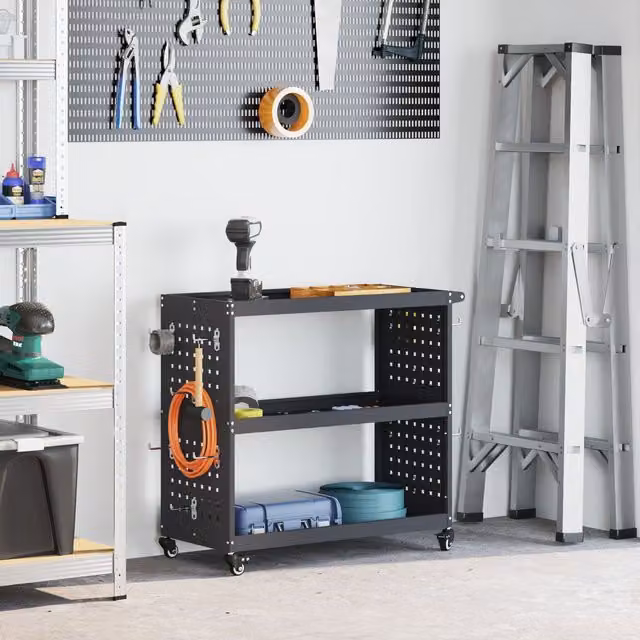 Berkfield Metal Tool Trolley with Shelf and Wheels in Anthracite