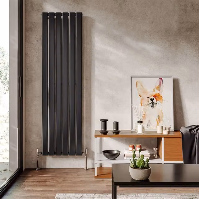 Livingandhome Vertical Steel Tall Wall Mounted Radiator in Grey, H 160 cm x W 45.6 cm x D 4.7 cm
