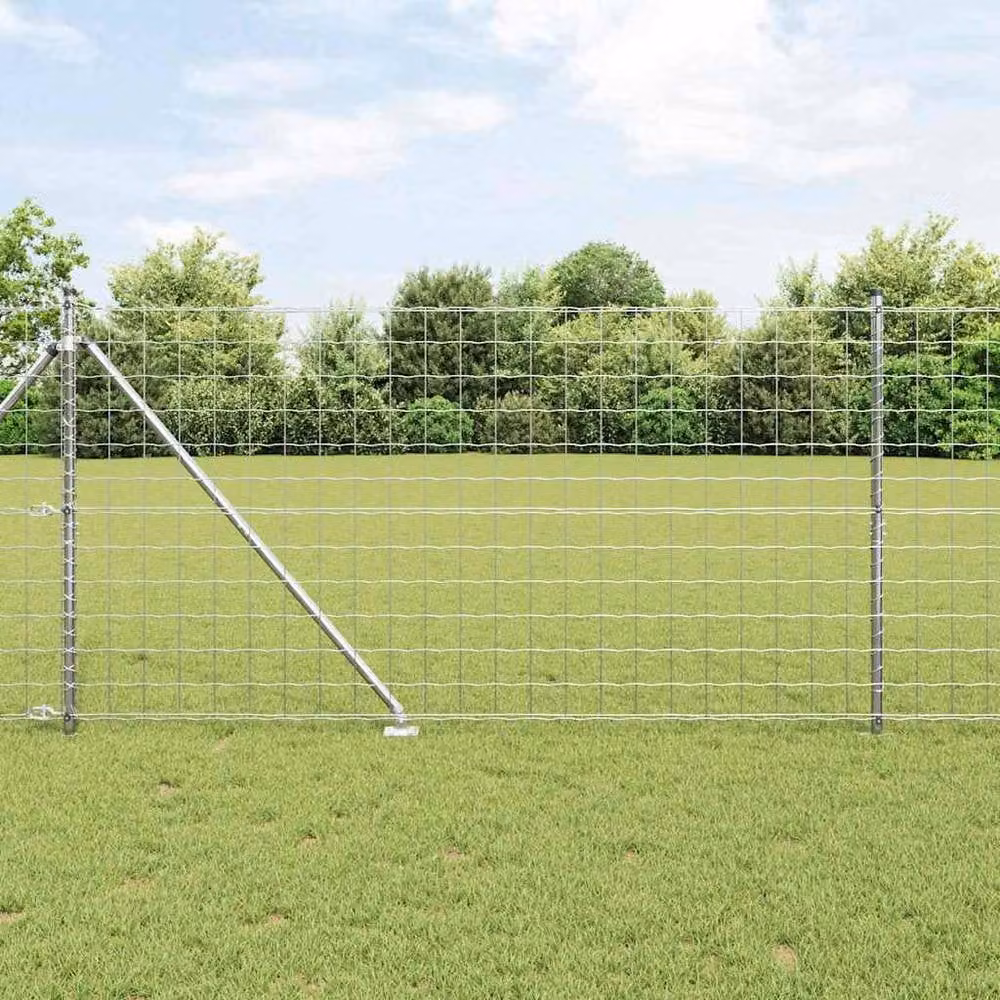 Berkfield Home Euro Fence in Silver Galvanised Steel with 7 Spike Posts, W: 10 m, H: 1.4 m – 2