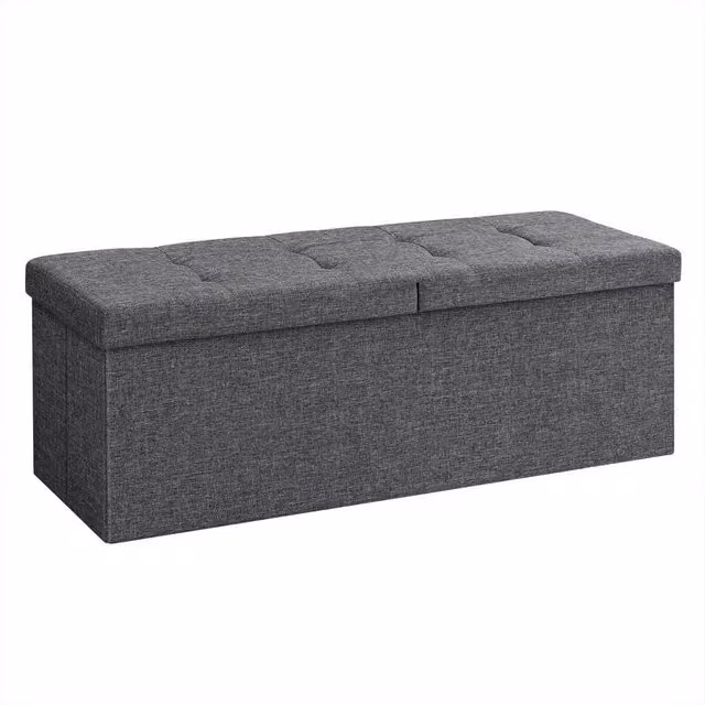 KORVIXA Grey Chesterfield Fabric Storage Ottoman, W/D/H: 100 x 100 x 38 cm – 1