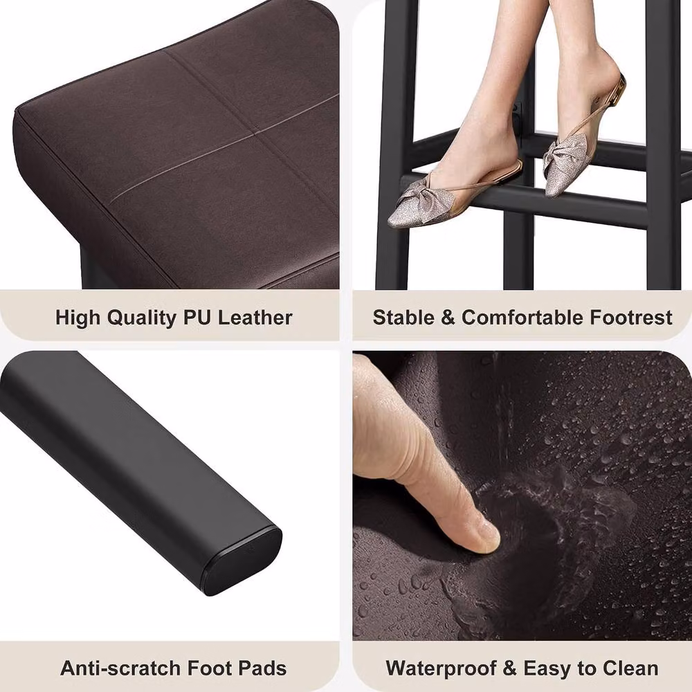 London Boutique Set of 2 Brown Padded Synthetic Leather Kitchen Bar Stools with Metal Footrests, Counter Height: 60.96 cm – 5