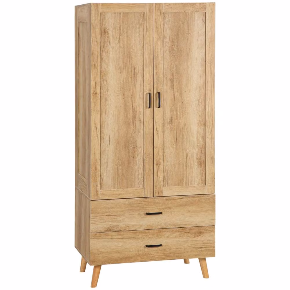 Wyld Haus Corasoro Natural 2 Door Wardrobe with 2 Drawers and Hanging Rail, Brown, H 180 cm x W 80 cm x D 54 cm – 2