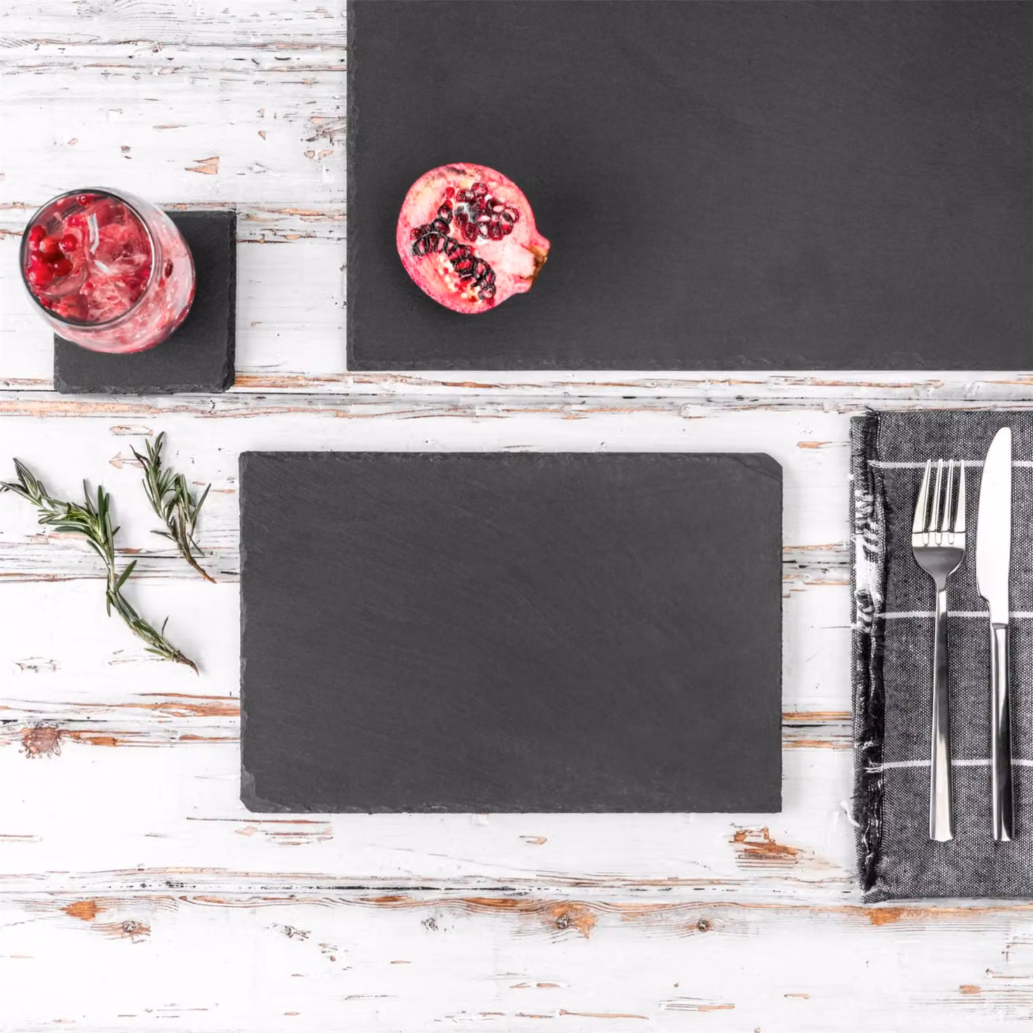 Argon Tableware Pack of 6 Grey Rectangle Slate Serving Platters, W: 30 cm, D: 20 cm – 6