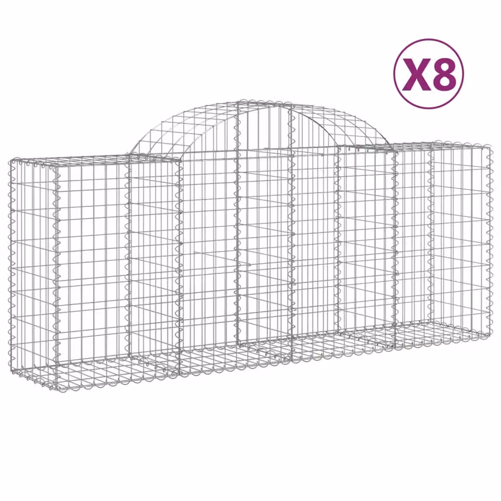 Berkfield Home Arched Gabion Baskets, 8 Piece Set, Silver Galvanised Steel, W: 200 cm, D: 50 cm, H: 80-100 cm – 2