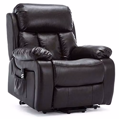 More4Homes Chester Dual Motor Electric Riser Recliner Armchair in Brown Bonded Leather with Massage and Heat Functions – 4