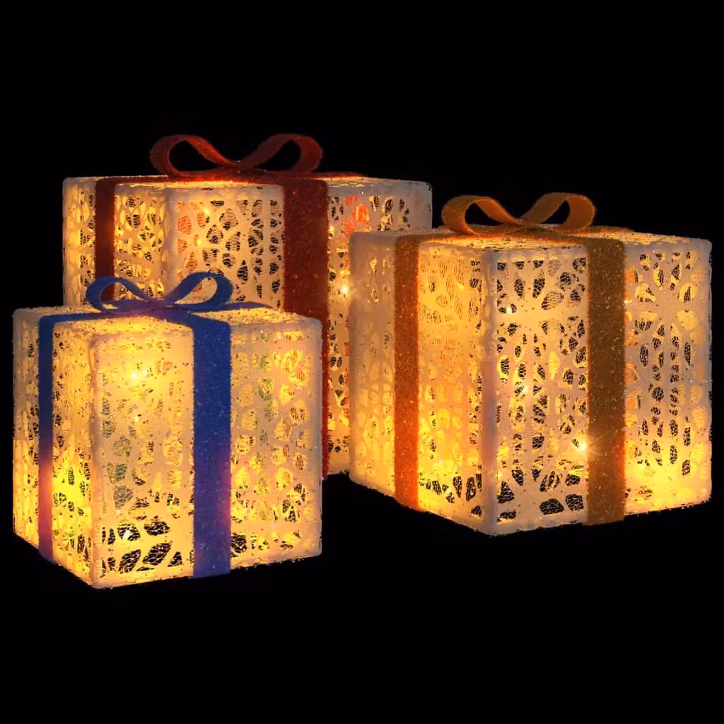 Berkfield Home Lighted Christmas Tabletop Boxes, 3 Piece Set with 64 Warm White LEDs – 3