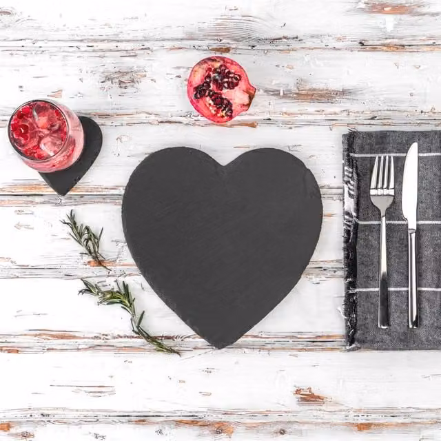 Argon Tableware Heart Slate Placemats, Grey, Diameter: 25 cm, Pack of 2