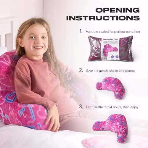 OHS Pink Fleece Heart Cuddle Cushion for Kids with Backrest and Arms, W/D/H: 45 x 45 x 30 cm – 2