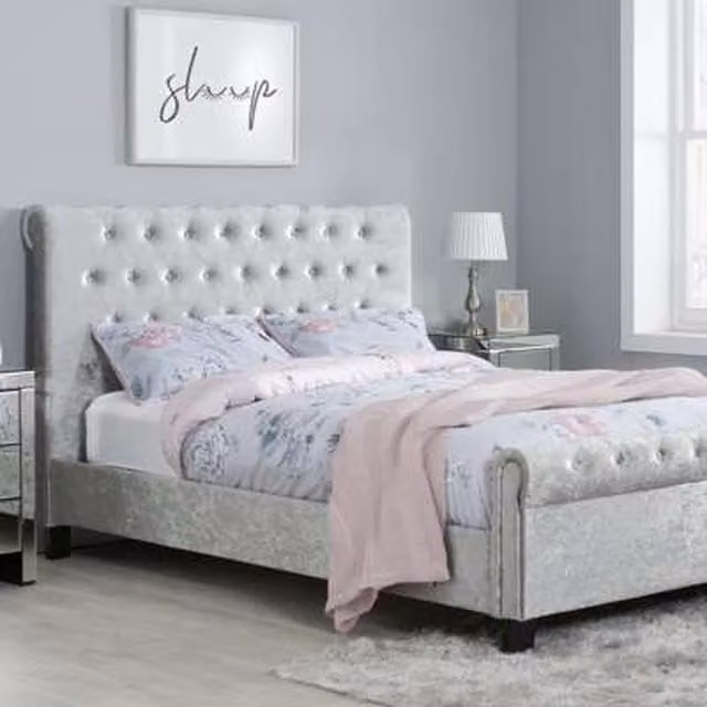 Birlea Sienna King Size Upholstered Velvet Bed in Grey (W: 180 cm, D: 200 cm)