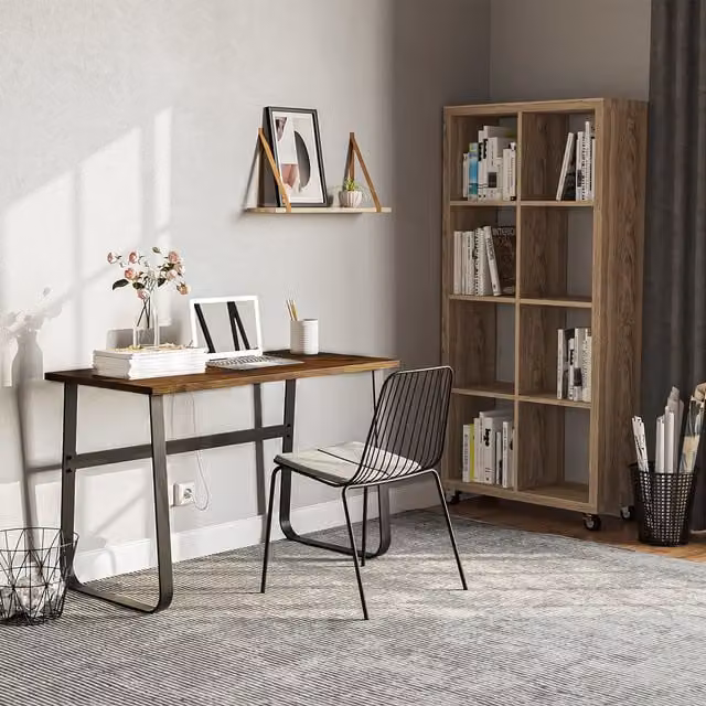 HOMCOM Industrial Writing Desk with Metal Legs in Brown
