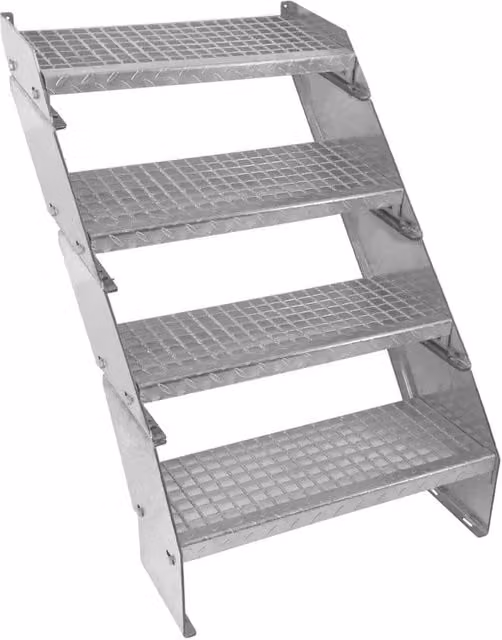 Monstershop Adjustable 4 Section Galvanised Steel Staircase in Silver, Width: 60 cm